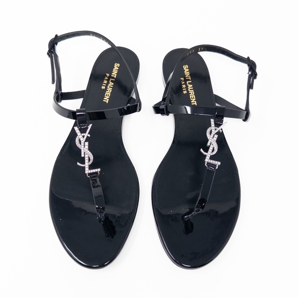 Saint Laurent Shoes - Saint Laurent Cassandra YSL Strass Medalian Flat Sandals EU 39.5 US 9.5